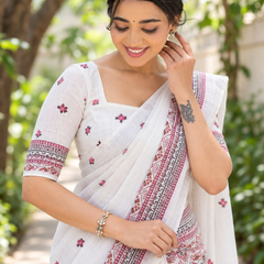 Ivory Rosewood Temple Border Chanderi Saree