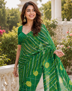 Emerald Green Bandhani Leheriya Wave Saree