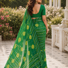 Emerald Green Bandhani Leheriya Wave Saree