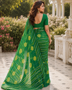 Emerald Green Bandhani Leheriya Wave Saree