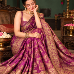 Plum Wine Brocade Banarasi Silk Saree