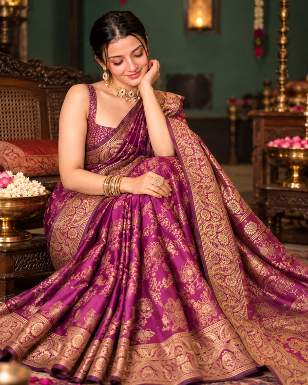 Plum Wine Brocade Banarasi Silk Saree