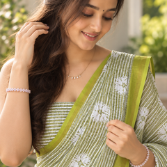 Olive Green Pinstripe Mandala Chanderi Saree
