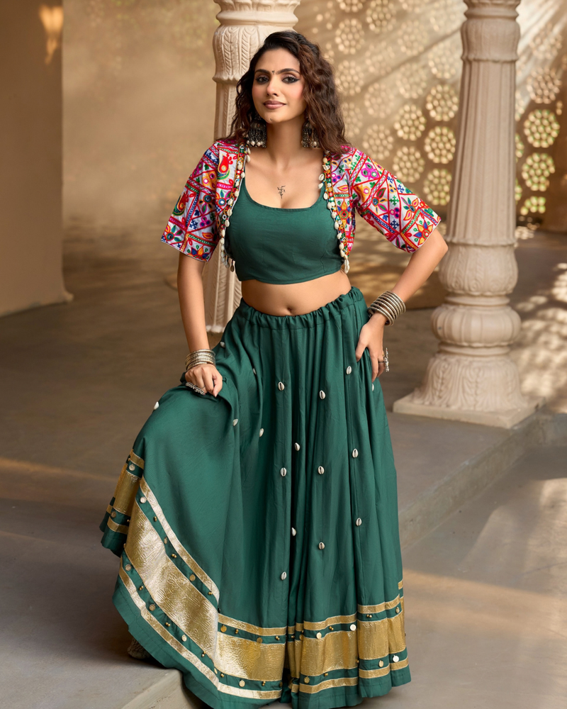 Forest Green Cowrie Embroidered Chaniya Choli