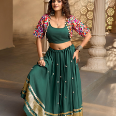 Forest Green Cowrie Embroidered Chaniya Choli