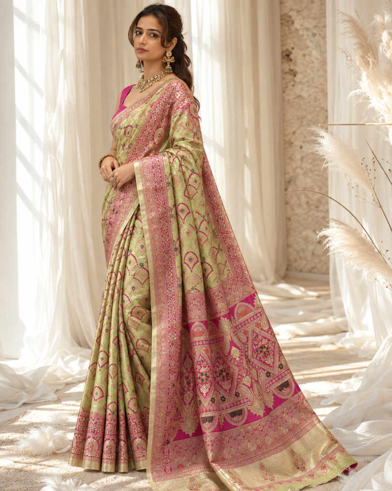 Pistachio Green Meenakari Banarasi Silk Saree
