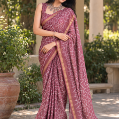 Dusty Mauve Geometric Lattice Chanderi Saree