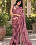 Dusty Mauve Geometric Lattice Chanderi Saree