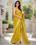 Bright Mustard Gold Bandhani Brocade Premium Silk Saree