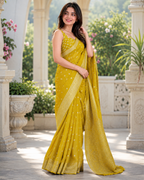 Bright Mustard Gold Bandhani Brocade Premium Silk Saree