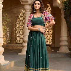 Forest Green Cowrie Embroidered Chaniya Choli