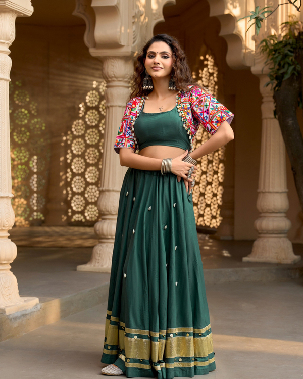 Forest Green Cowrie Embroidered Chaniya Choli