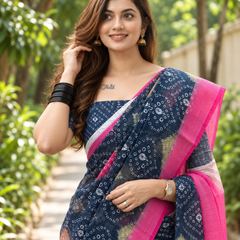 Midnight Bandhej Tile Print Chanderi Saree