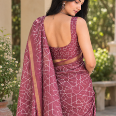 Dusty Mauve Geometric Lattice Chanderi Saree