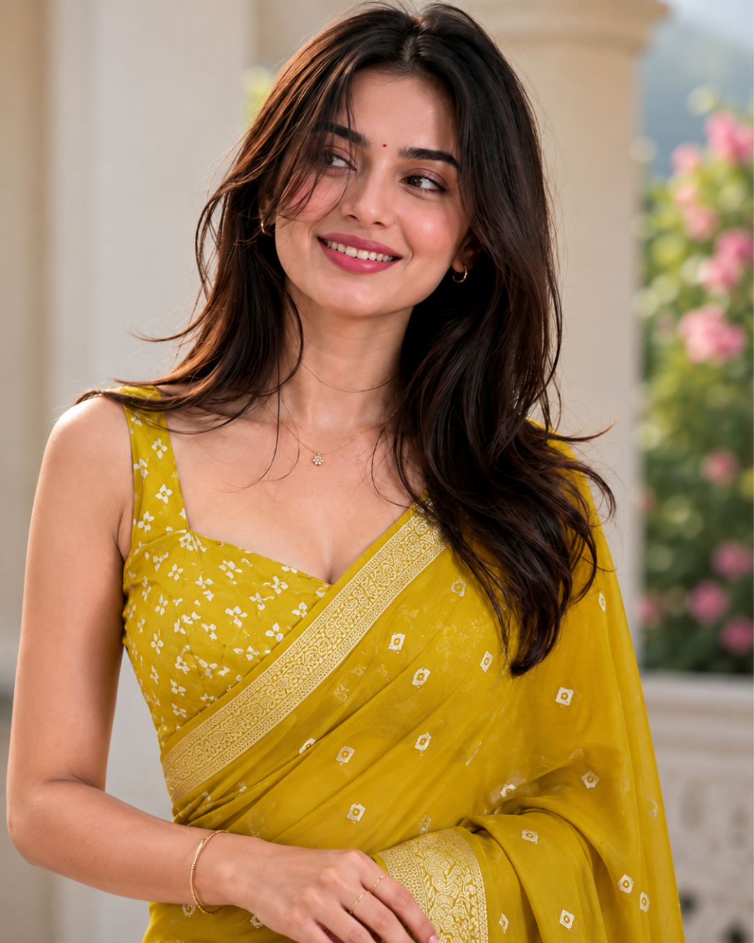 Bright Mustard Gold Bandhani Brocade Premium Silk Saree