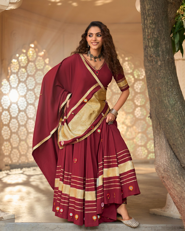 Royal Maroon Zari Stripe Chaniya Choli