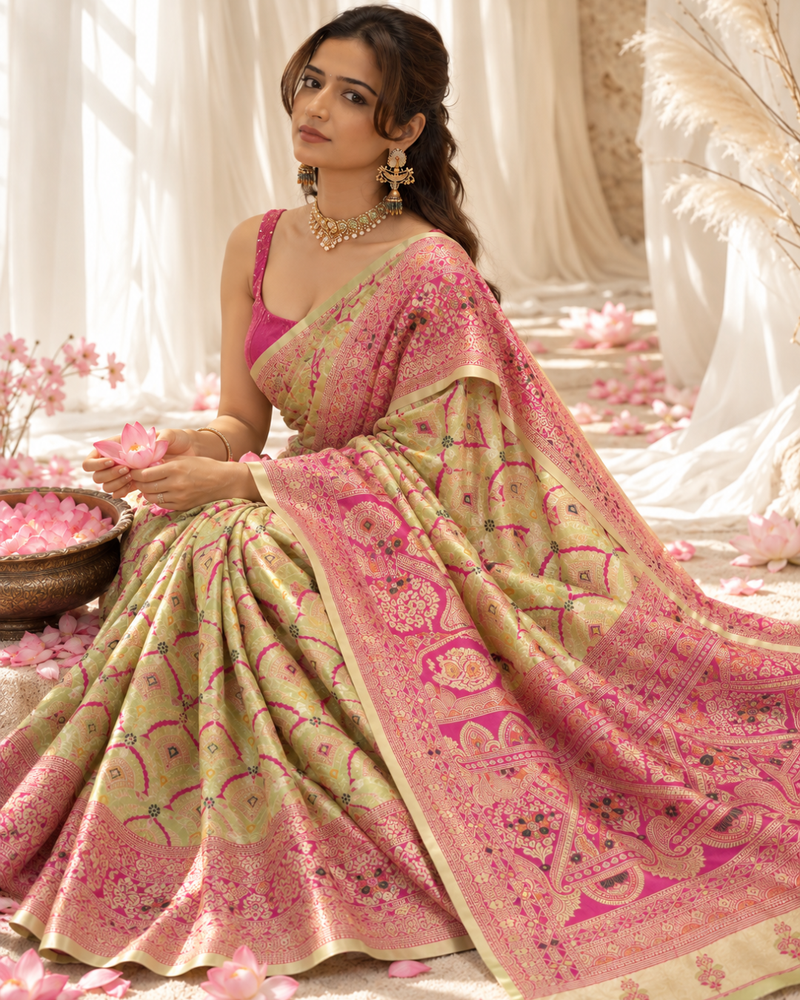 Pistachio Green Meenakari Banarasi Silk Saree