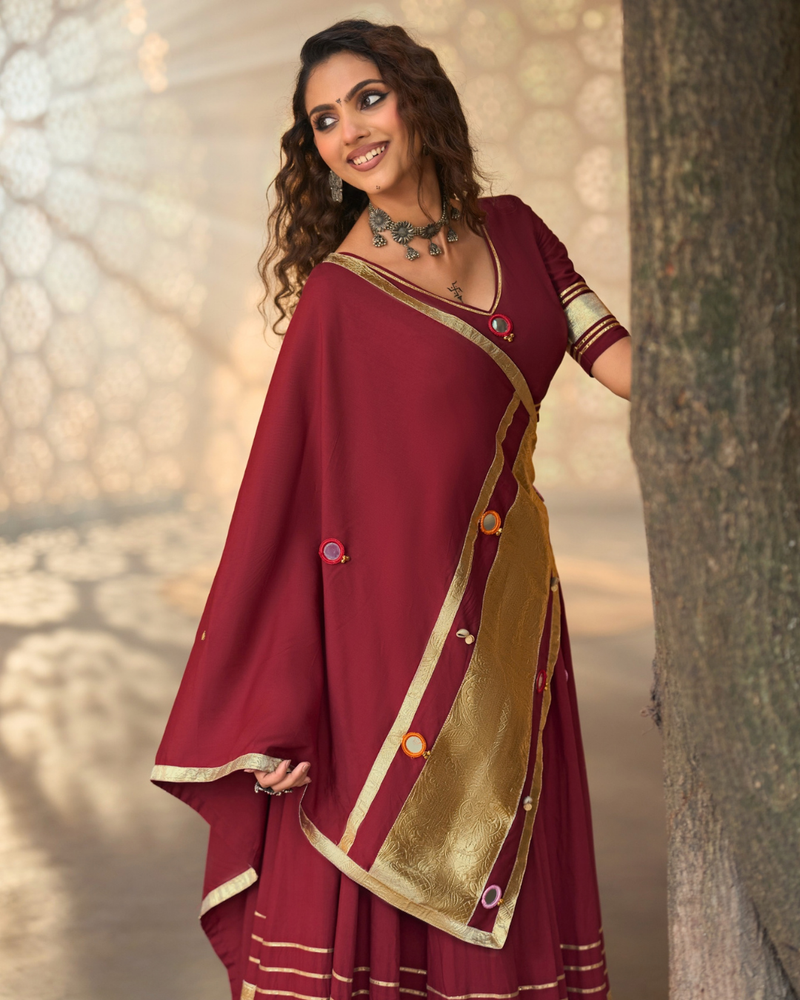 Royal Maroon Zari Stripe Chaniya Choli
