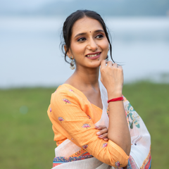 Ivory White Pichwai Kamdhenu & Lotus Linen Saree