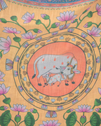 Ivory White Pichwai Kamdhenu & Lotus Linen Saree