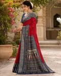 Crimson Red Patola & Brocade Contrast Premium Silk Saree