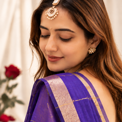 Royal Indigo Check Zari Banarasi Silk Saree
