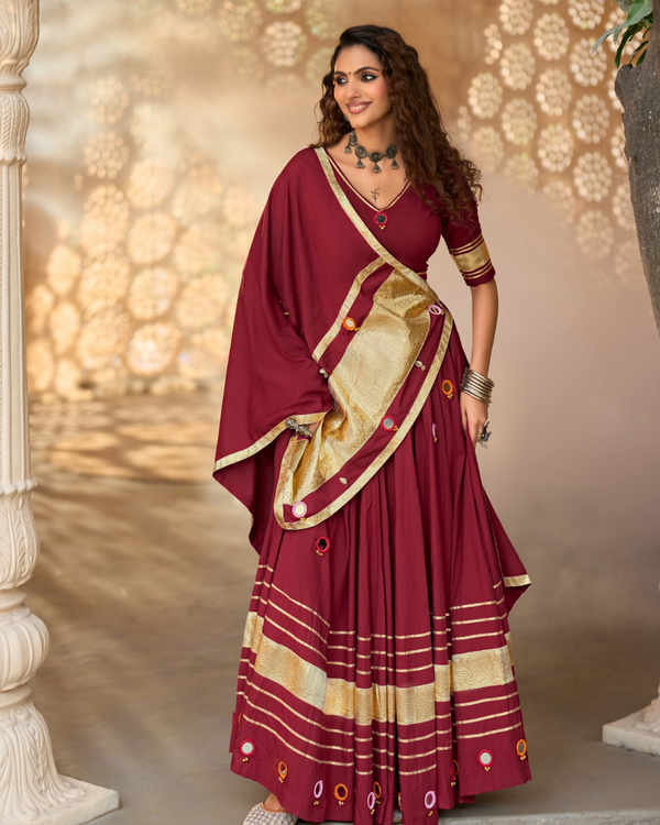 Royal Maroon Zari Stripe Chaniya Choli