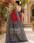 Crimson Red Patola & Brocade Contrast Premium Silk Saree