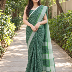 Emerald Mandala Bandhani Chanderi Saree
