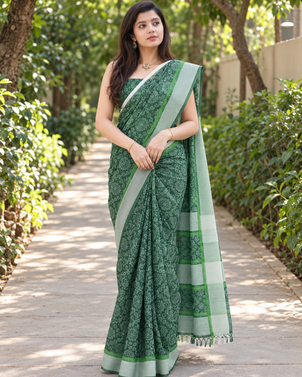 Emerald Mandala Bandhani Chanderi Saree
