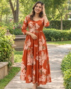 Rust Floral Tiered Maxi Dress