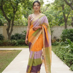 Pastel Color Block Check Chanderi Saree