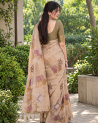 Beige Fawn Abstract Geometric Block Premium Silk Saree