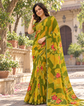 Olive Mustard Geometric Floral Saree