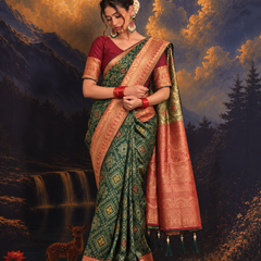 Bottle Green Contrast Maroon Border Silk Saree