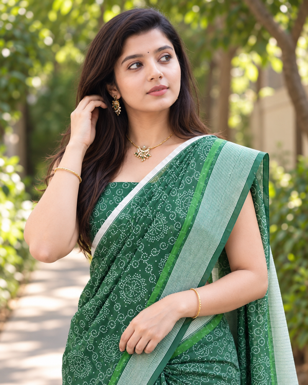 Emerald Mandala Bandhani Chanderi Saree