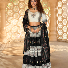 Monochrome Tribal Mirror Work Chaniya Choli