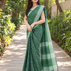 Emerald Mandala Bandhani Chanderi Saree