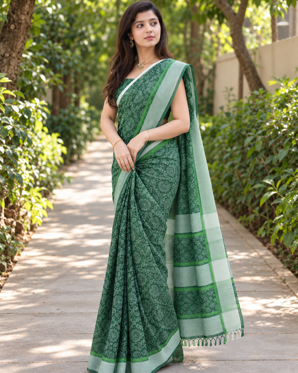 Emerald Mandala Bandhani Chanderi Saree