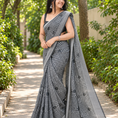 Monochrome Houndstooth Check Chanderi Saree