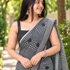 Monochrome Houndstooth Check Chanderi Saree