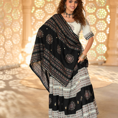 Monochrome Tribal Mirror Work Chaniya Choli