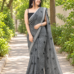 Monochrome Houndstooth Check Chanderi Saree