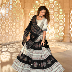 Monochrome Tribal Mirror Work Chaniya Choli