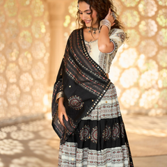 Monochrome Tribal Mirror Work Chaniya Choli