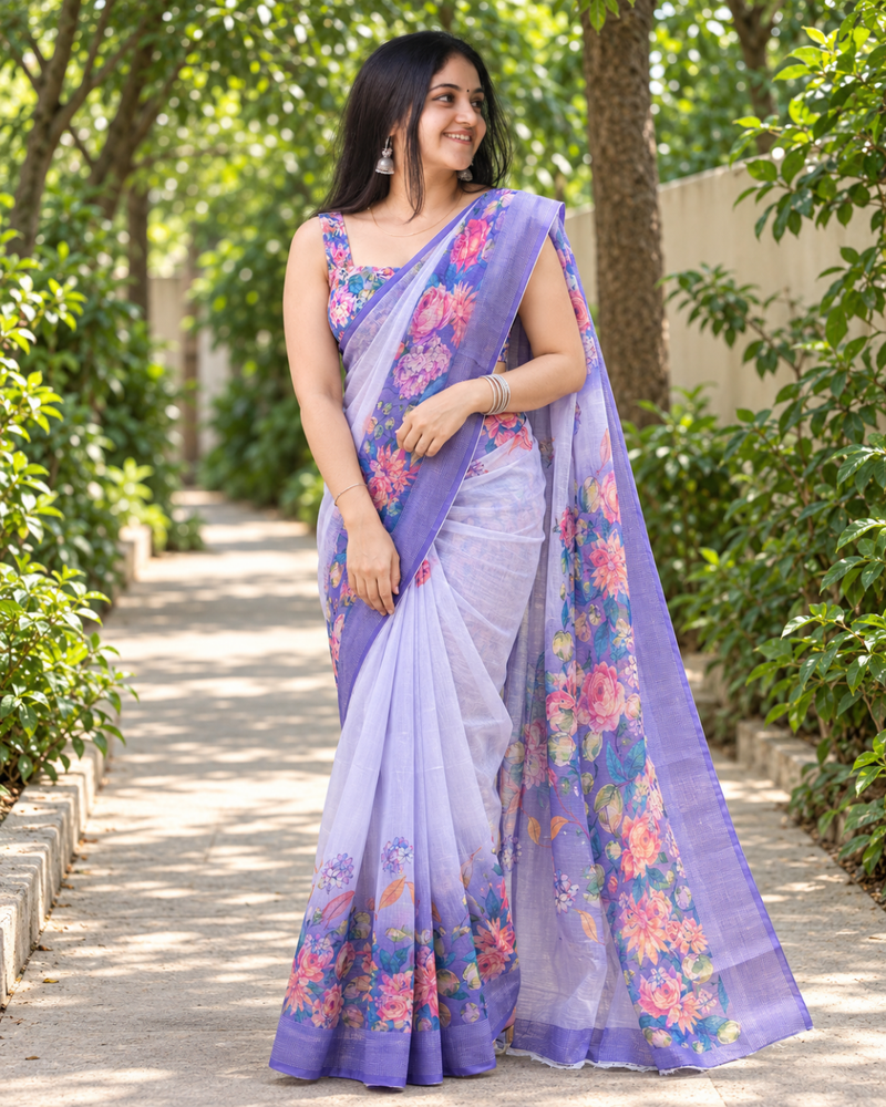 Lilac Ombre Botanical Garden Chanderi Saree