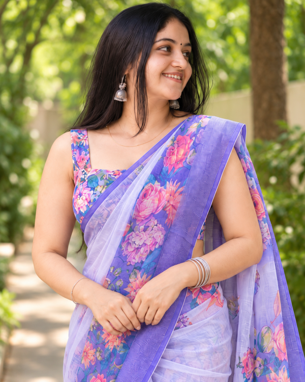Lilac Ombre Botanical Garden Chanderi Saree