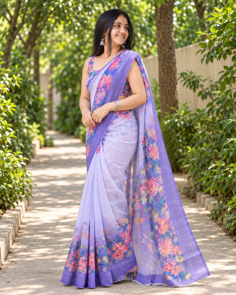 Lilac Ombre Botanical Garden Chanderi Saree