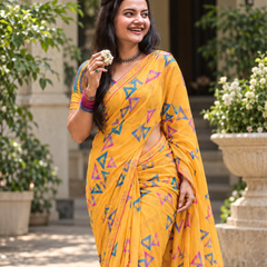 Mustard Yellow Geometric Triangle Block Saree