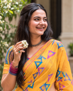 Mustard Yellow Geometric Triangle Block Saree
